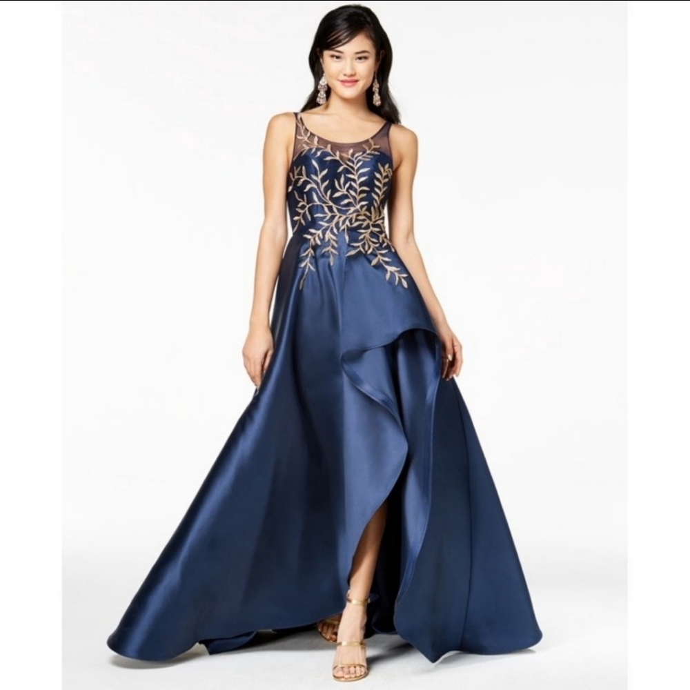 Say Yes To The Prom Junior's Sequined Illusion High Low Gown 13/14